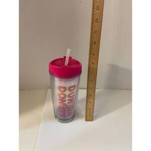 Dunkin‎ Donuts cup with straw clear pink 16oz